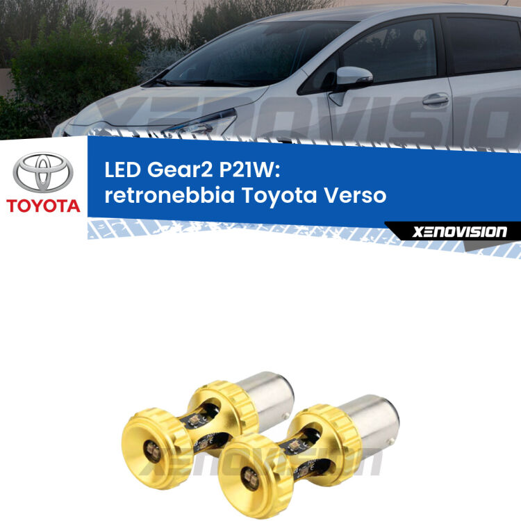 <strong>Retronebbia LED per Toyota Verso</strong>  2009 - 2018. Coppia lampade <strong>P21W</strong> super canbus Rosse modello Gear2.