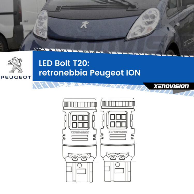 0 Retronebbia LED Peugeot ION 2010 - 2019: T20 Bolt <strong>Retronebbia LED per Peugeot ION</strong> 2010 - 2019. Coppia lampade <strong>T20</strong> modello Bolt canbus.