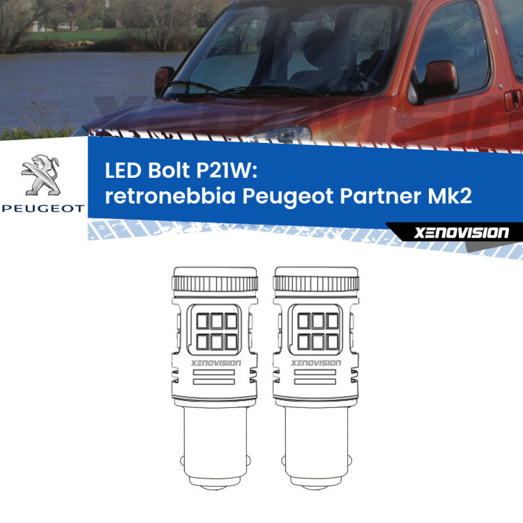 0 Retronebbia LED Peugeot Partner Mk2 2008 - 2016: P21W Bolt <strong>Retronebbia LED per Peugeot Partner</strong> Mk2 2008 - 2016. Coppia lampade <strong>P21W</strong> modello Bolt canbus.