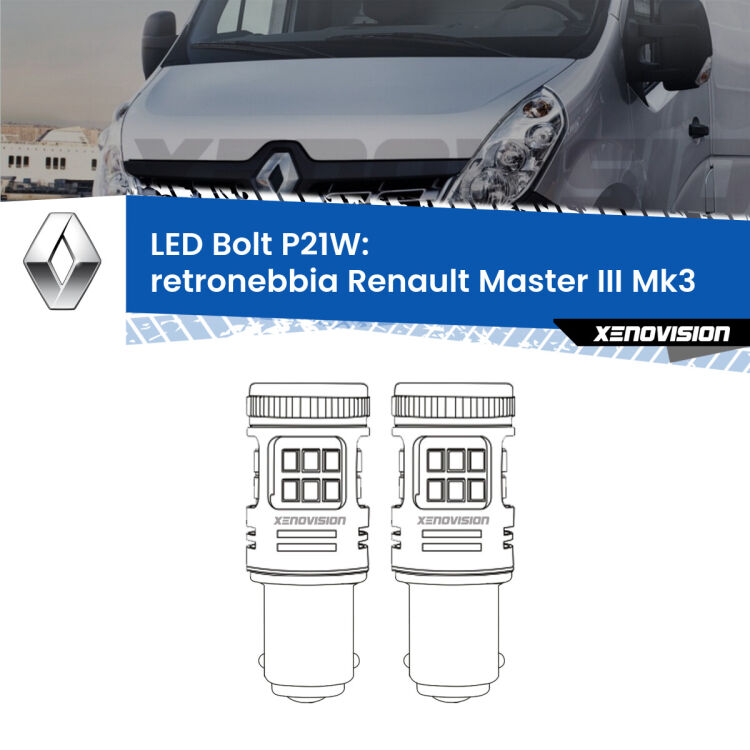 0 Retronebbia LED Renault Master III Mk3 2010 in poi: P21W Bolt <strong>Retronebbia LED per Renault Master III</strong> Mk3 2010 in poi. Coppia lampade <strong>P21W</strong> modello Bolt canbus.