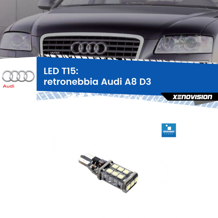<strong>retronebbia LED per Audi A8</strong> D3 2002 - 2009. Lampadina <strong>T15</strong> Canbus Xenovision.