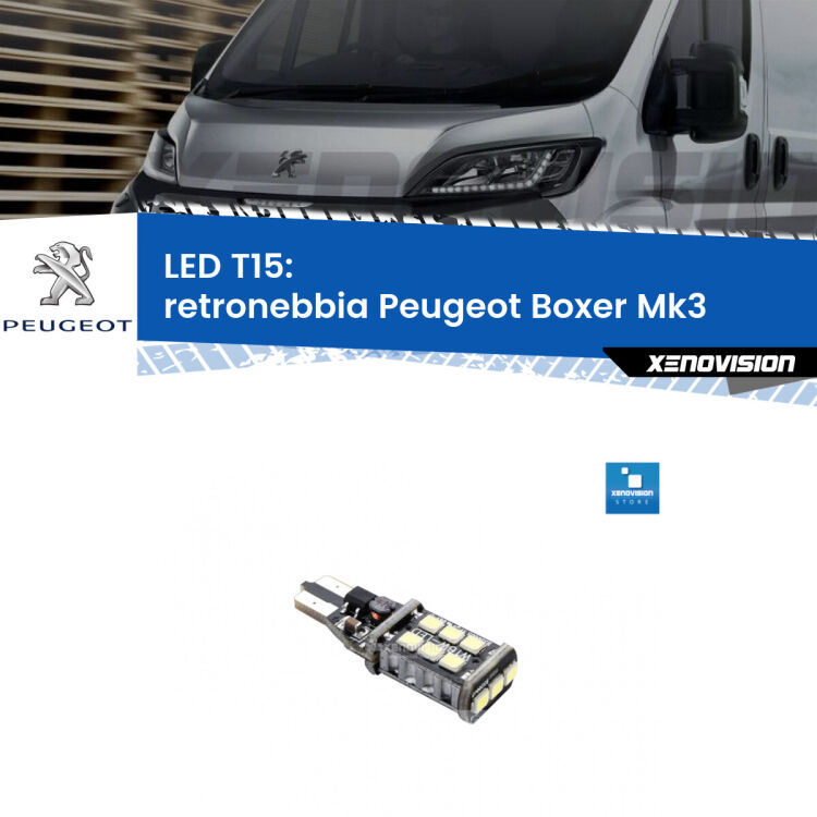 <strong>retronebbia LED per Peugeot Boxer</strong> Mk3 2014 in poi. Lampadina <strong>T15</strong> Canbus Xenovision.