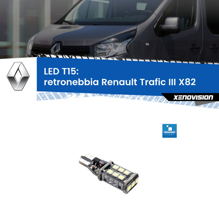 <strong>retronebbia LED per Renault Trafic III</strong> X82 2014 in poi. Lampadina <strong>T15</strong> Canbus Xenovision.