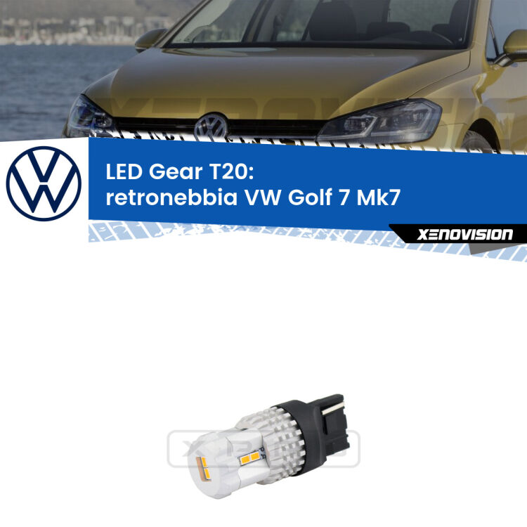 <strong>Retronebbia LED per VW Golf 7</strong> Mk7 2012 - 2019. Lampada <strong>T20</strong> rossa modello Gear.