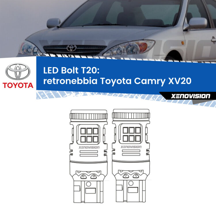 0 Retronebbia LED Toyota Camry XV20 1996 - 2001: T20 Bolt <strong>Retronebbia LED per Toyota Camry</strong> XV20 1996 - 2001. Coppia lampade <strong>T20</strong> modello Bolt canbus.