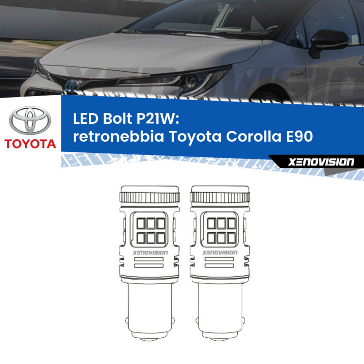 0 Retronebbia LED Toyota Corolla E90 1987 - 1993: P21W Bolt <strong>Retronebbia LED per Toyota Corolla</strong> E90 1987 - 1993. Coppia lampade <strong>P21W</strong> modello Bolt canbus.