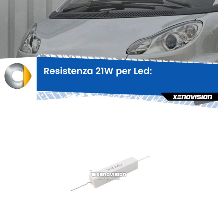 0 Smart Fortwo: Resistenza Spegnispia 21W Economica per Retronebbia (1 Pz) <p>Resistenza ceramica da 20W perfetta per spegnere la spia su Retronebbia Fortwo 451 quando monti alcune lampadine led. Simulando l'assorbimento di una lampada a incandescenza 21Watt, spegne la spia. Occorre una resistenza per ciascuna lampadina led, da collegare in parallelo.</p>
<p> </p>