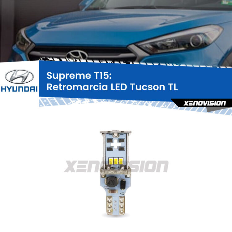 <strong>LED retromarcia per Hyundai Tucson</strong> TL 2015 - 2021. 15 Chip CREE 3535, sviluppa un'incredibile potenza. Qualità Massima. Oltre 6W reali di pura potenza.