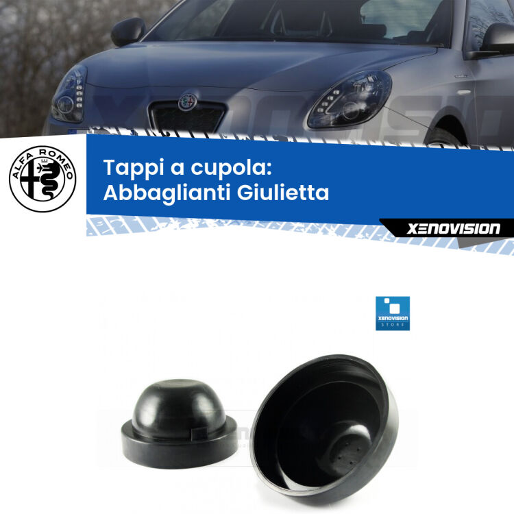 <strong>Tappi coprifaro a cupola</strong> per Abbaglianti Alfa romeo Giulietta: indispensabili per kit LED a ventola. Evitano il soffocamento ventole e fulminazione del kit LED.