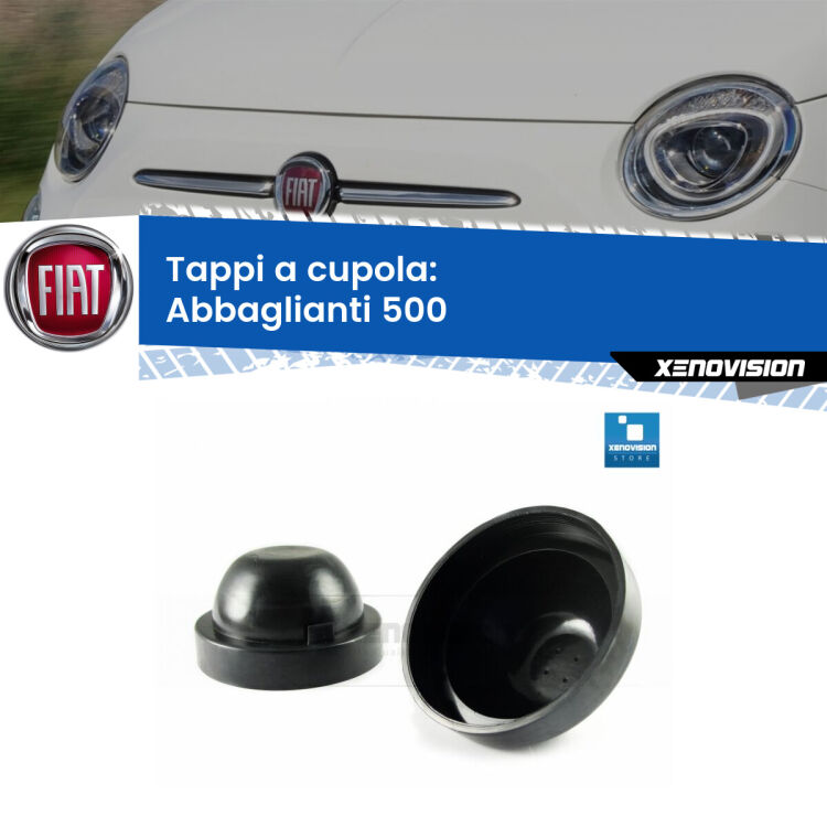 <strong>Tappi coprifaro a cupola</strong> per Abbaglianti Fiat 500: indispensabili per kit LED a ventola. Evitano il soffocamento ventole e fulminazione del kit LED.