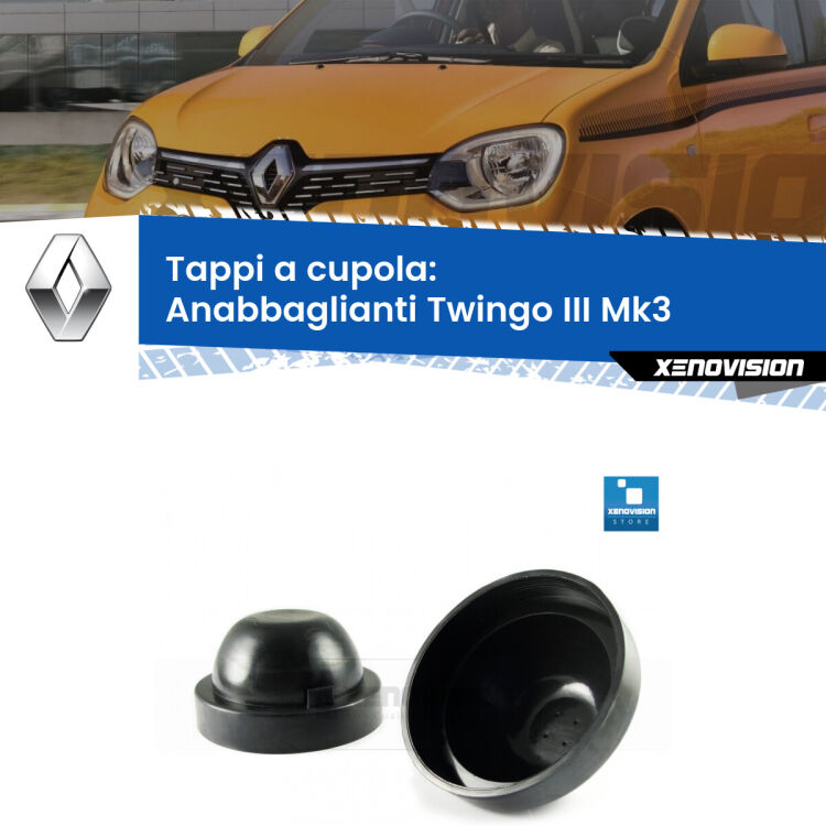 <strong>Tappi coprifaro a cupola</strong> per Anabbaglianti Renault Twingo III: indispensabili per kit LED a ventola. Evitano il soffocamento ventole e fulminazione del kit LED.
