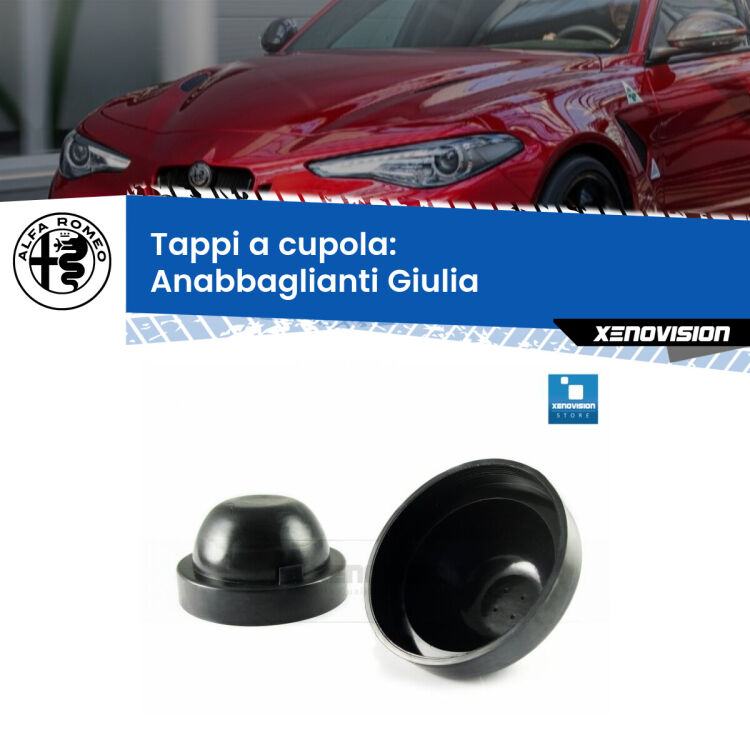 0 Tappi a cupola per Anabbaglianti H7 Alfa romeo Giulia 2015 in poi (Coppia) <strong>Tappi coprifaro a cupola</strong> per Anabbaglianti Alfa romeo Giulia: indispensabili per kit LED a ventola. Evitano il soffocamento ventole e fulminazione del kit LED.