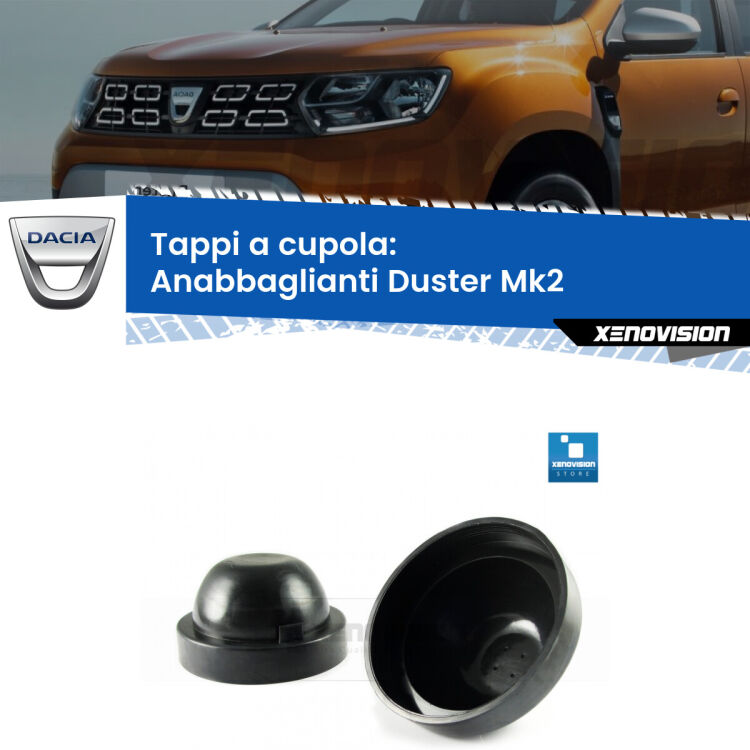 <strong>Tappi coprifaro a cupola</strong> per Anabbaglianti Dacia Duster: indispensabili per kit LED a ventola. Evitano il soffocamento ventole e fulminazione del kit LED.