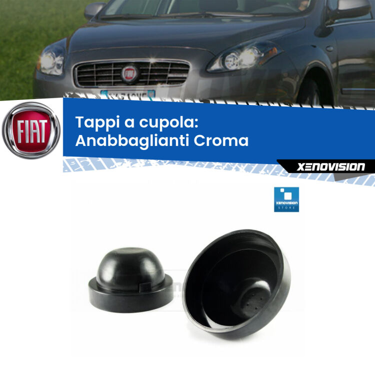 <strong>Tappi coprifaro a cupola</strong> per Anabbaglianti Fiat Croma: indispensabili per kit LED a ventola. Evitano il soffocamento ventole e fulminazione del kit LED.
