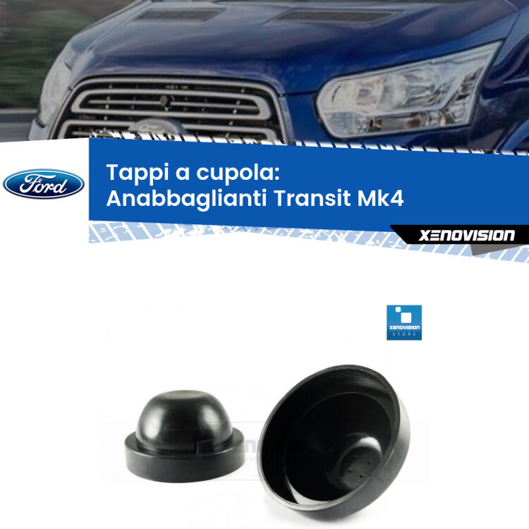 0 Tappi a cupola per Anabbaglianti H7 Ford Transit Mk4 2014 in poi (Coppia) <strong>Tappi coprifaro a cupola morbidì</strong> per Anabbaglianti Ford Transit: indispensabili per evitare il soffocamento ventole e fulminazione del kit LED. Gomma di altissima qualità.