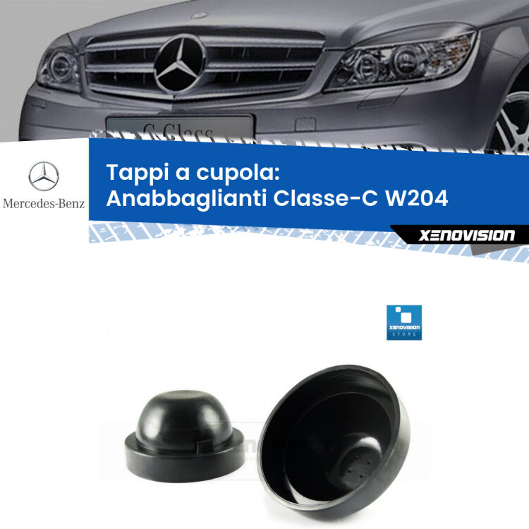 <strong>Tappi coprifaro a cupola</strong> per Anabbaglianti Mercedes Classe-C: indispensabili per kit LED a ventola. Evitano il soffocamento ventole e fulminazione del kit LED.