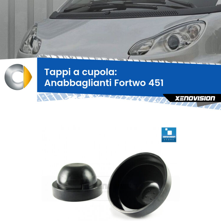 <strong>Tappi coprifaro a cupola</strong> per Anabbaglianti Smart Fortwo: indispensabili per kit LED a ventola. Evitano il soffocamento ventole e fulminazione del kit LED.