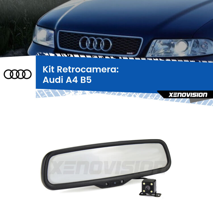 Telecamera e Specchio retrovisore OEM Look con display invisibile per Audi A4 B5 Kit Telecamera Parcheggio e Specchietto retrovisore con display invisibile per Audi A4 B5. Spento è identico all’originale. In retromarcia, l’immagine appare in un riquadro prima invisibile