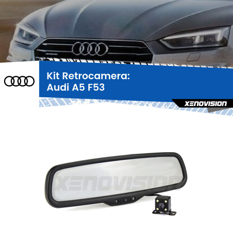 Telecamera e Specchio retrovisore OEM Look con display invisibile per Audi A5 F53 Kit Telecamera Parcheggio e Specchietto retrovisore con display invisibile per Audi A5 F53. Spento è identico all’originale. In retromarcia, l’immagine appare in un riquadro prima invisibile