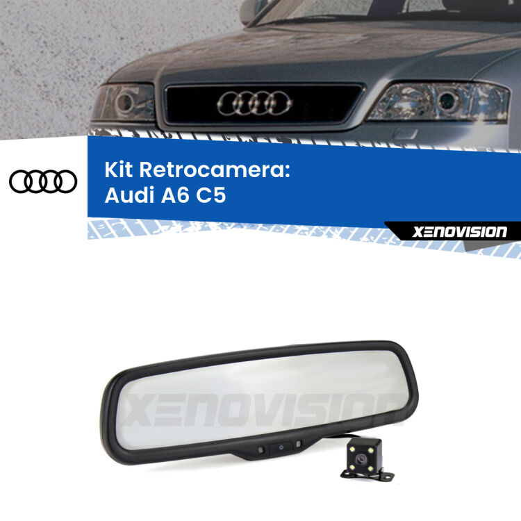 Telecamera e Specchio retrovisore OEM Look con display invisibile per Audi A6 C5 Kit Telecamera Parcheggio e Specchietto retrovisore con display invisibile per Audi A6 C5. Spento è identico all’originale. In retromarcia, l’immagine appare in un riquadro prima invisibile