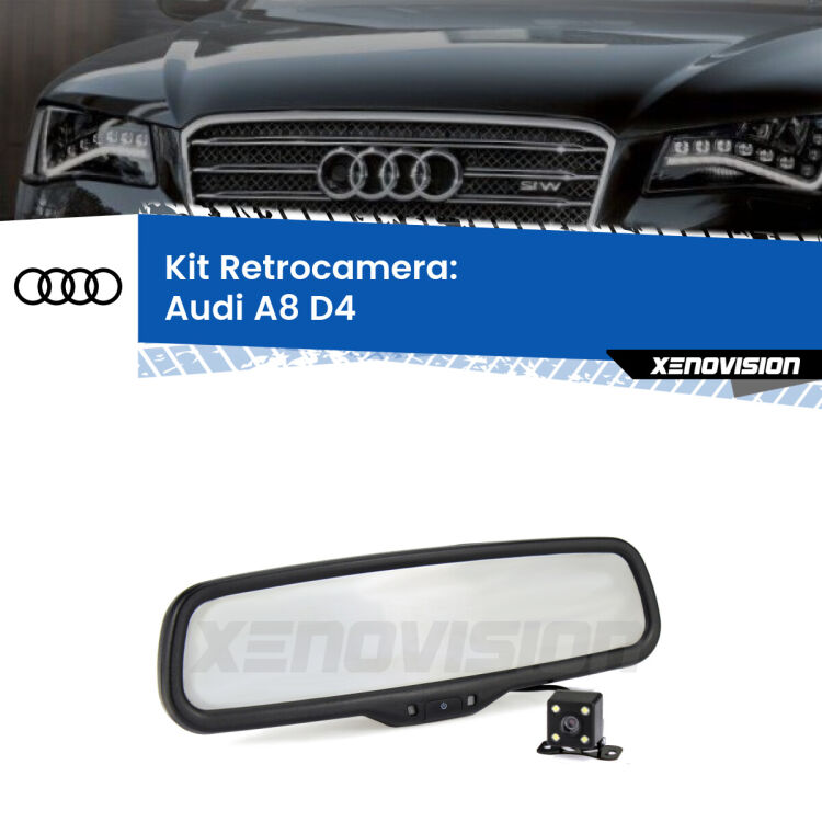 Telecamera e Specchio retrovisore OEM Look con display invisibile per Audi A8 D4 Kit Telecamera Parcheggio e Specchietto retrovisore con display invisibile per Audi A8 D4. Spento è identico all’originale. In retromarcia, l’immagine appare in un riquadro prima invisibile
