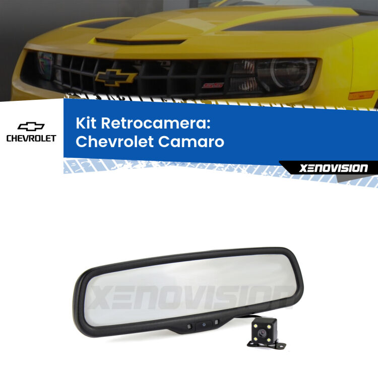 Telecamera e Specchio retrovisore OEM Look con display invisibile per Chevrolet Camaro  Kit Telecamera Parcheggio e Specchietto retrovisore con display invisibile per Chevrolet Camaro . Spento è identico all’originale. In retromarcia, l’immagine appare in un riquadro prima invisibile