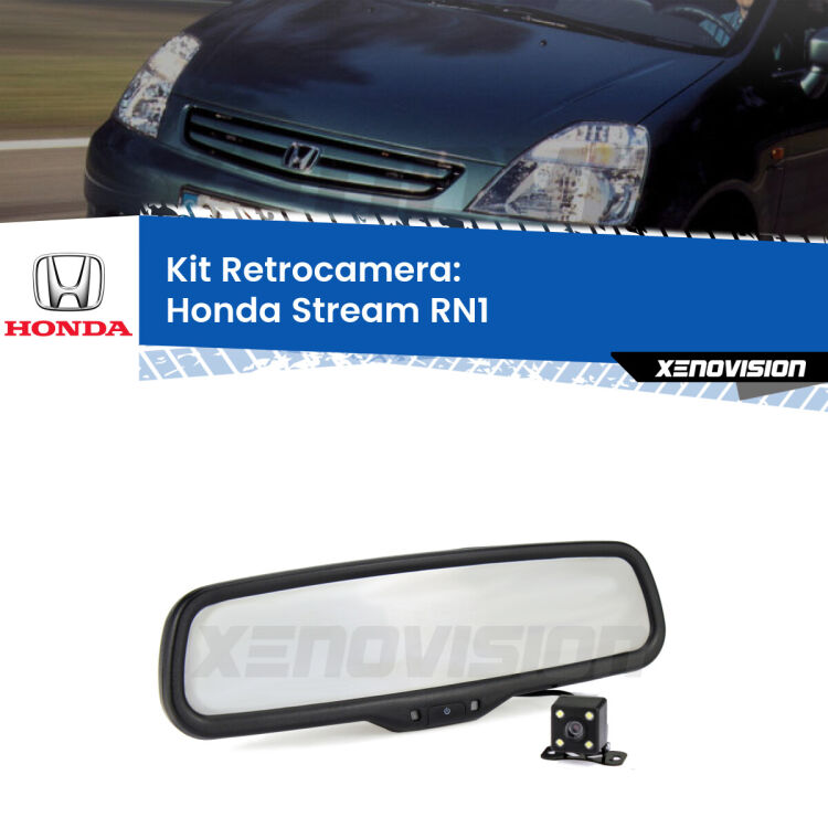 Telecamera e Specchio retrovisore OEM Look con display invisibile per Honda Stream RN1 Kit Telecamera Parcheggio e Specchietto retrovisore con display invisibile per Honda Stream RN1. Spento è identico all’originale. In retromarcia, l’immagine appare in un riquadro prima invisibile