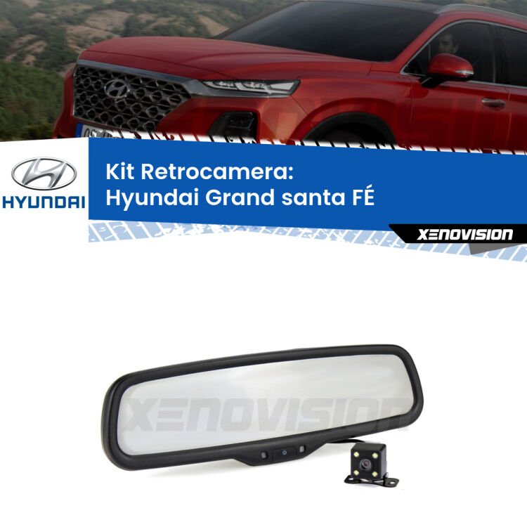 Telecamera e Specchio retrovisore OEM Look con display invisibile per Hyundai Grand santa FÉ  Kit Telecamera Parcheggio e Specchietto retrovisore con display invisibile per Hyundai Grand santa FÉ . Spento è identico all’originale. In retromarcia, l’immagine appare in un riquadro prima invisibile