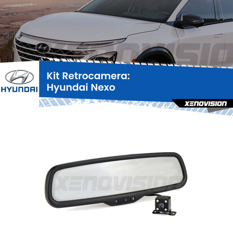 Telecamera e Specchio retrovisore OEM Look con display invisibile per Hyundai Nexo  Kit Telecamera Parcheggio e Specchietto retrovisore con display invisibile per Hyundai Nexo . Spento è identico all’originale. In retromarcia, l’immagine appare in un riquadro prima invisibile