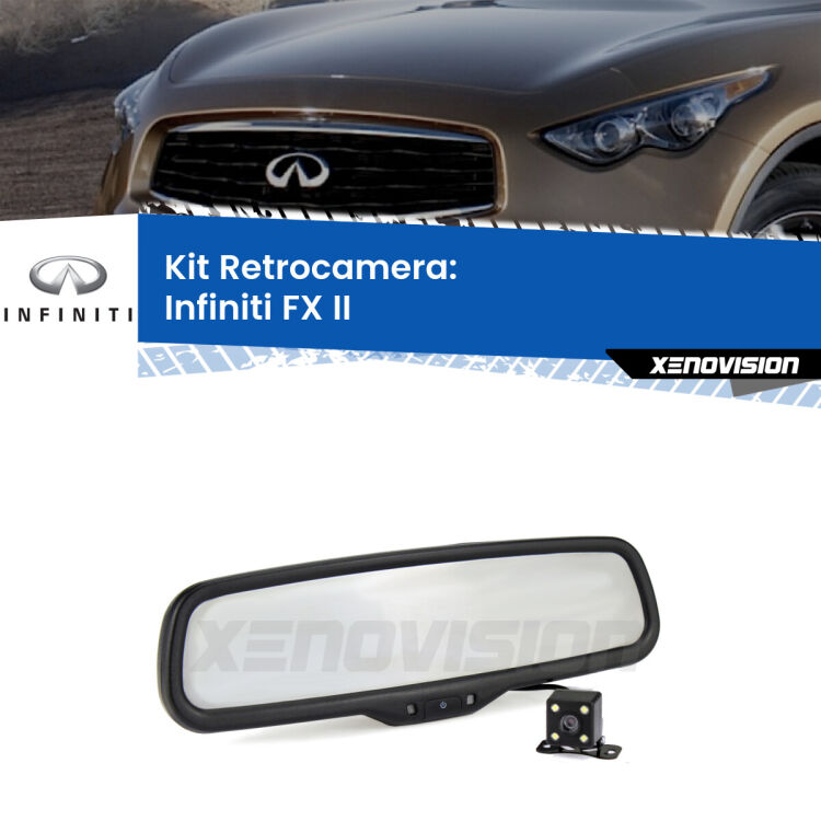 0 Telecamera e Specchio retrovisore OEM Look con display invisibile per Infiniti FX II Kit Telecamera Parcheggio e Specchietto retrovisore con display invisibile per Infiniti FX II. Spento è identico all’originale. In retromarcia, l’immagine appare in un riquadro prima invisibile