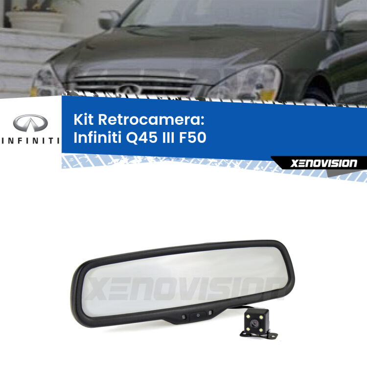 Telecamera e Specchio retrovisore OEM Look con display invisibile per Infiniti Q45 III F50 Kit Telecamera Parcheggio e Specchietto retrovisore con display invisibile per Infiniti Q45 III F50. Spento è identico all’originale. In retromarcia, l’immagine appare in un riquadro prima invisibile