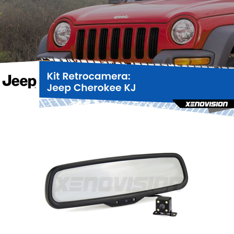 Telecamera e Specchio retrovisore OEM Look con display invisibile per Jeep Cherokee KJ Kit Telecamera Parcheggio e Specchietto retrovisore con display invisibile per Jeep Cherokee KJ. Spento è identico all’originale. In retromarcia, l’immagine appare in un riquadro prima invisibile