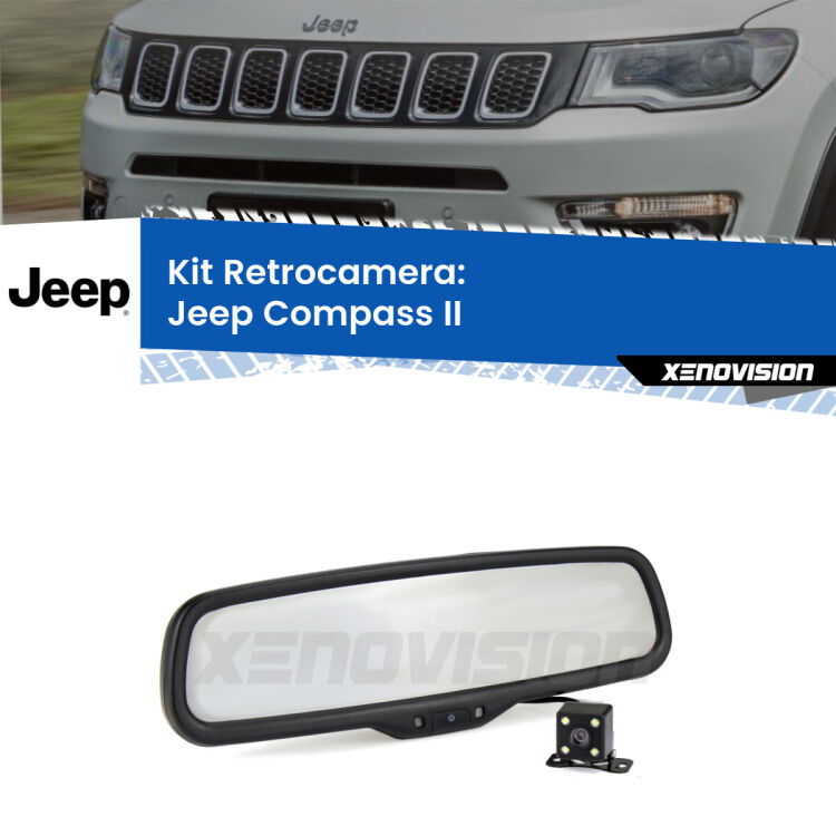 Telecamera e Specchio retrovisore OEM Look con display invisibile per Jeep Compass II Kit Telecamera Parcheggio e Specchietto retrovisore con display invisibile per Jeep Compass II. Spento è identico all’originale. In retromarcia, l’immagine appare in un riquadro prima invisibile