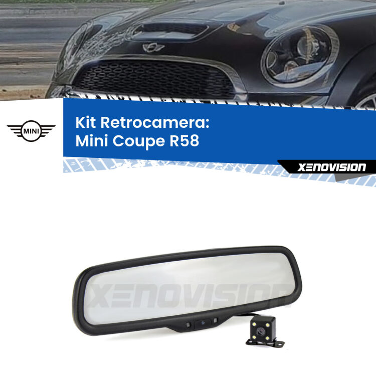 Telecamera e Specchio retrovisore OEM Look con display invisibile per Mini Coupe R58 Kit Telecamera Parcheggio e Specchietto retrovisore con display invisibile per Mini Coupe R58. Spento è identico all’originale. In retromarcia, l’immagine appare in un riquadro prima invisibile