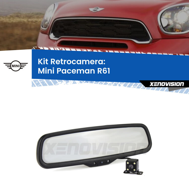 Telecamera e Specchio retrovisore OEM Look con display invisibile per Mini Paceman R61 Kit Telecamera Parcheggio e Specchietto retrovisore con display invisibile per Mini Paceman R61. Spento è identico all’originale. In retromarcia, l’immagine appare in un riquadro prima invisibile