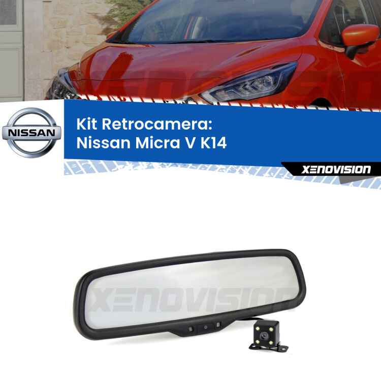 Telecamera e Specchio retrovisore OEM Look con display invisibile per Nissan Micra V K14 Kit Telecamera Parcheggio e Specchietto retrovisore con display invisibile per Nissan Micra V K14. Spento è identico all’originale. In retromarcia, l’immagine appare in un riquadro prima invisibile