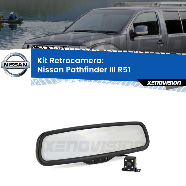 Telecamera e Specchio retrovisore OEM Look con display invisibile per Nissan Pathfinder III R51 Kit Telecamera Parcheggio e Specchietto retrovisore con display invisibile per Nissan Pathfinder III R51. Spento è identico all’originale. In retromarcia, l’immagine appare in un riquadro prima invisibile