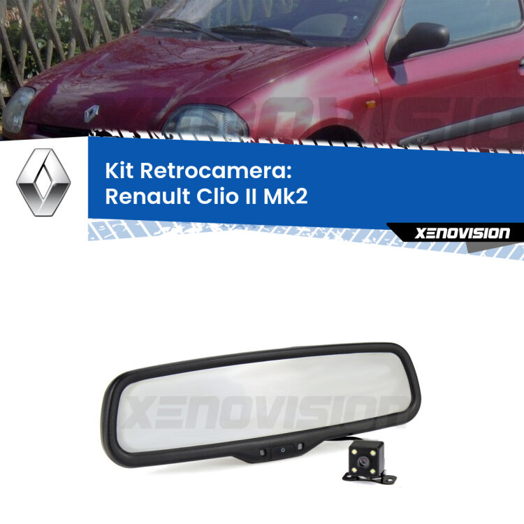 Telecamera e Specchio retrovisore OEM Look con display invisibile per Renault Clio II Mk2 Kit Telecamera Parcheggio e Specchietto retrovisore con display invisibile per Renault Clio II Mk2. Spento è identico all’originale. In retromarcia, l’immagine appare in un riquadro prima invisibile
