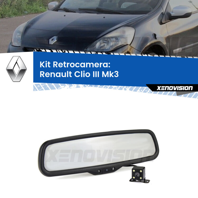 Telecamera e Specchio retrovisore OEM Look con display invisibile per Renault Clio III  Kit Telecamera Parcheggio e Specchietto retrovisore con display invisibile per Renault Clio III . Spento è identico all’originale. In retromarcia, l’immagine appare in un riquadro prima invisibile