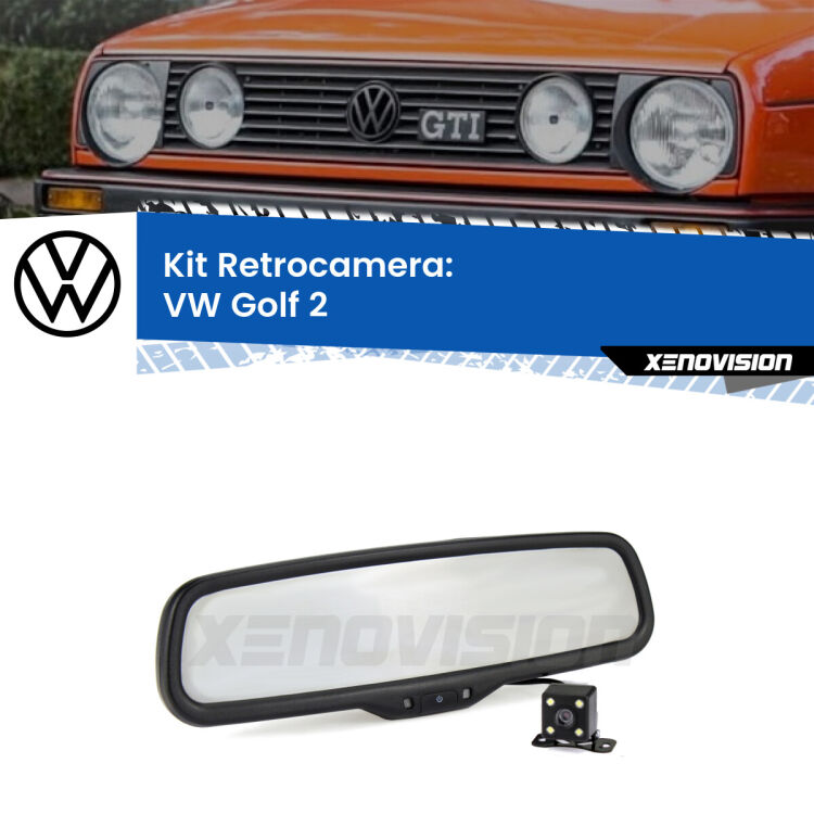 Telecamera e Specchio retrovisore OEM Look con display invisibile per VW Golf 2  Kit Telecamera Parcheggio e Specchietto retrovisore con display invisibile per VW Golf 2 . Spento è identico all’originale. In retromarcia, l’immagine appare in un riquadro prima invisibile