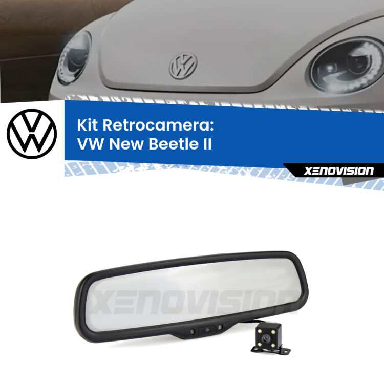 Telecamera e Specchio retrovisore OEM Look con display invisibile per VW New Beetle II Kit Telecamera Parcheggio e Specchietto retrovisore con display invisibile per VW New Beetle II. Spento è identico all’originale. In retromarcia, l’immagine appare in un riquadro prima invisibile