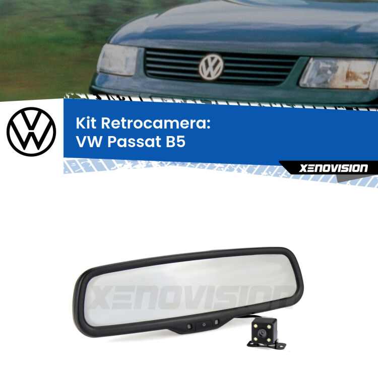 Telecamera e Specchio retrovisore OEM Look con display invisibile per VW Passat B5 Kit Telecamera Parcheggio e Specchietto retrovisore con display invisibile per VW Passat B5. Spento è identico all’originale. In retromarcia, l’immagine appare in un riquadro prima invisibile