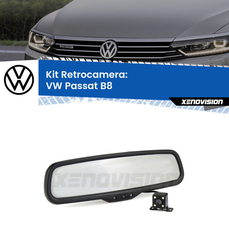 Telecamera e Specchio retrovisore OEM Look con display invisibile per VW Passat B8 Kit Telecamera Parcheggio e Specchietto retrovisore con display invisibile per VW Passat B8. Spento è identico all’originale. In retromarcia, l’immagine appare in un riquadro prima invisibile