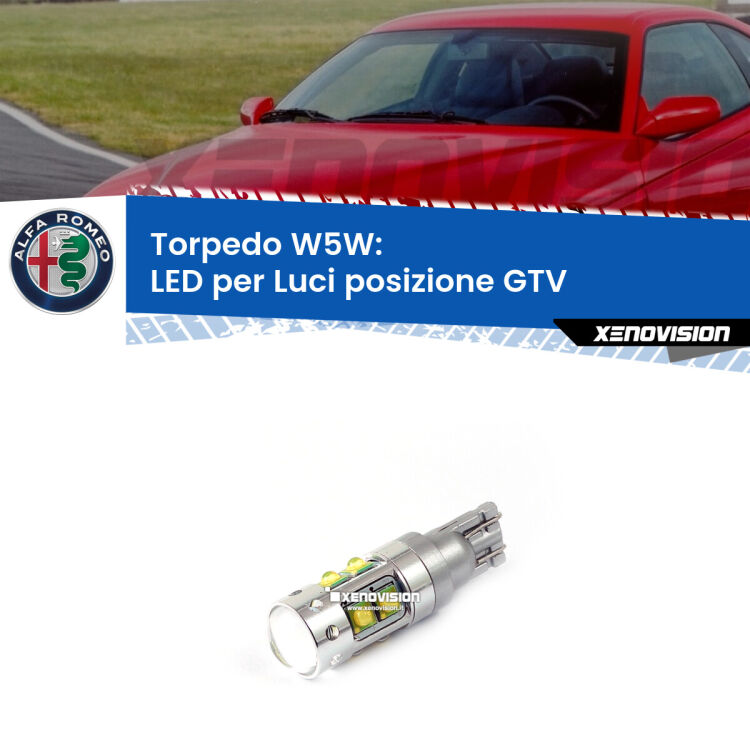 0 Torpedo W5W: LED per Luci posizione GTV (916) 1995 -2005 <p><span style="color: #626262;">15.0x volte più luce. </span><span style="color: #626262;">Lampadina Led per luci posizione Alfa romeo GTV con 10 chip Led CREE da 5W ciascuno. lluminazione poderosa a 360 gradi, luminosità incredibile. Qualità Massima Garantita.</span></p>