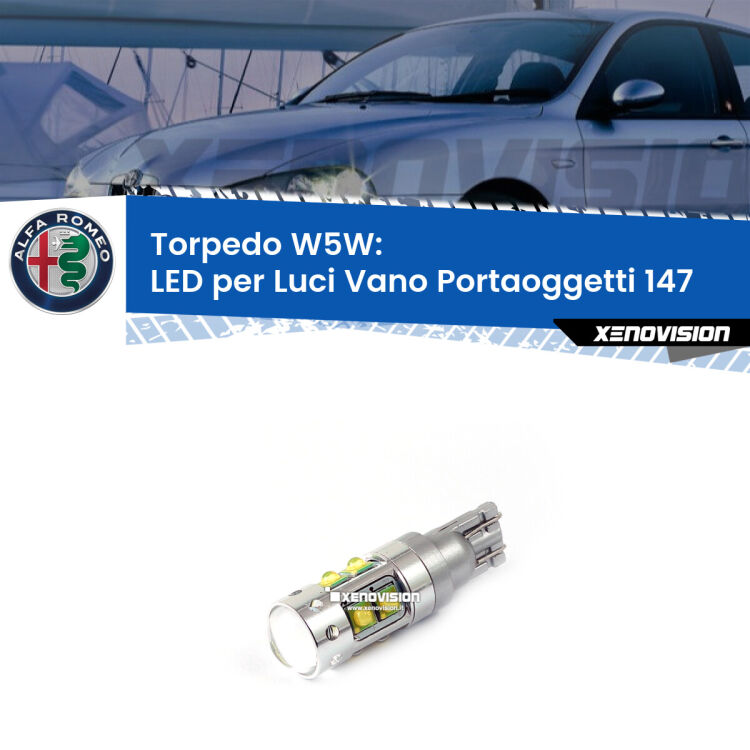 0 Torpedo W5W: LED per Luci Vano Portaoggetti 147 (937) 2000 -2010 <p><span style="color: #626262;">15.0x volte più luce. </span><span style="color: #626262;">Lampadina Led per luci vano portaoggetti Alfa romeo 147 con 10 chip Led CREE da 5W ciascuno. lluminazione poderosa a 360 gradi, luminosità incredibile. Qualità Massima Garantita.</span></p>