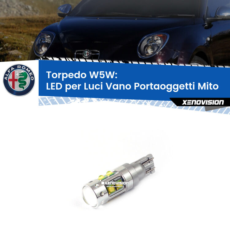 0 Torpedo W5W: LED per Luci Vano Portaoggetti Mito (955) 2008 -2018 <p><span style="color: #626262;">15.0x volte più luce. </span><span style="color: #626262;">Lampadina Led per luci vano portaoggetti Alfa romeo Mito con 10 chip Led CREE da 5W ciascuno. lluminazione poderosa a 360 gradi, luminosità incredibile. Qualità Massima Garantita.</span></p>