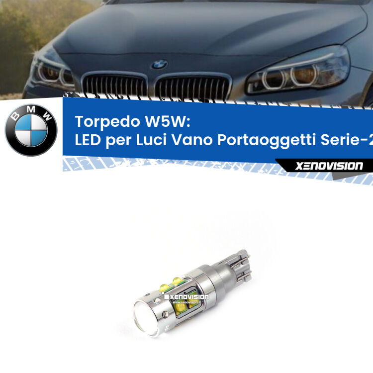 0 Torpedo W5W: LED per Luci Vano Portaoggetti Serie-2 Tourer (F45, F46) 2014 -2018 <p><span style="color: #626262;">15.0x volte più luce. </span><span style="color: #626262;">Lampadina Led per luci vano portaoggetti BMW Serie-2 Tourer con 10 chip Led CREE da 5W ciascuno. lluminazione poderosa a 360 gradi, luminosità incredibile. Qualità Massima Garantita.</span></p>