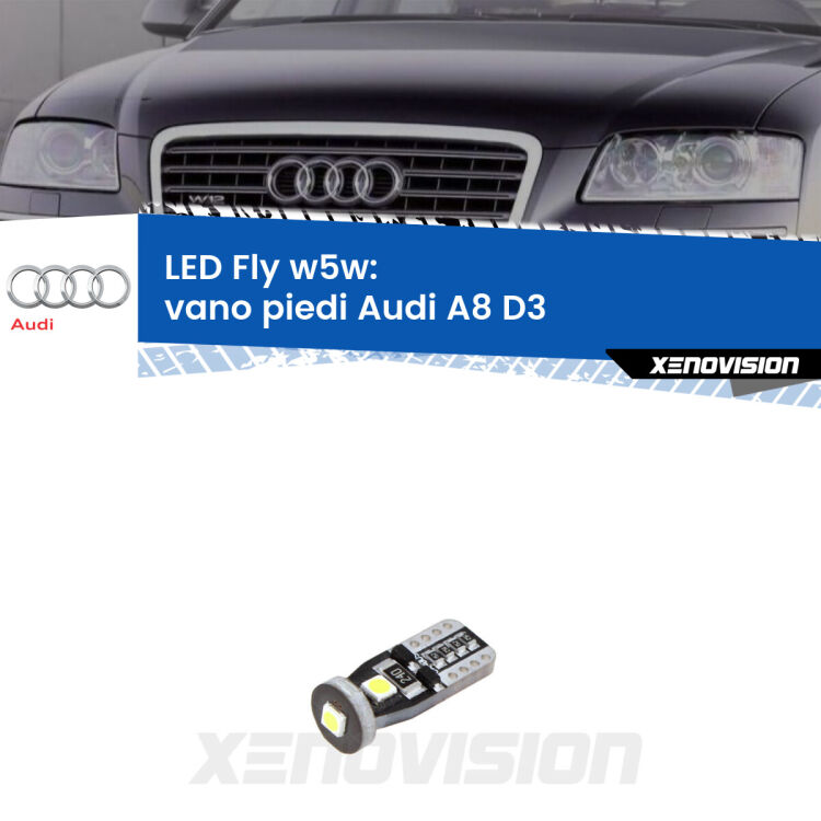 <strong>vano piedi LED per Audi A8</strong> D3 2002 - 2009. Coppia lampadine <strong>w5w</strong> Canbus compatte modello Fly Xenovision.