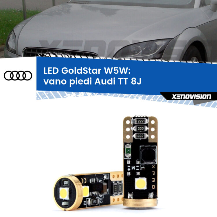 0 Vano Piedi LED Audi TT 8J 2006 - 2011: T10 GoldStar <strong>Vano Piedi LED Audi TT</strong> 8J 2006 - 2011: ottima luminosità a 360 gradi. Si inseriscono ovunque. Canbus, Top Quality.