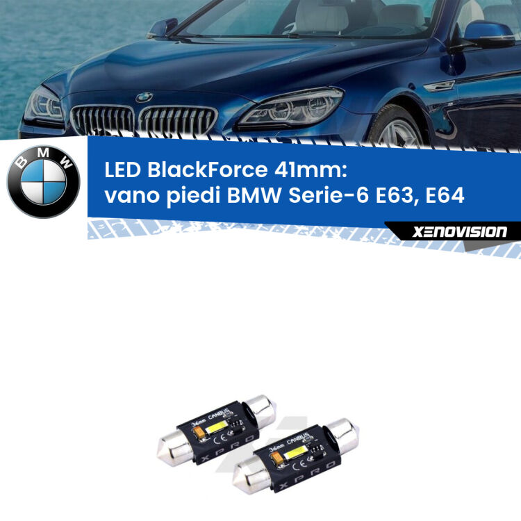 <strong>LED vano piedi 41mm per BMW Serie-6</strong> E63, E64 2004 - 2010. Coppia lampadine <strong>C5W</strong>modello BlackForce Xenovision.